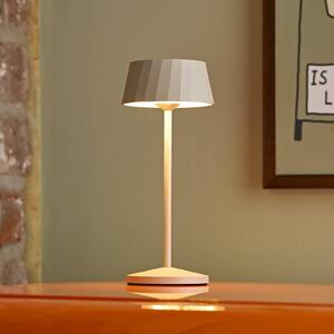LED stolová lampa na akumulátor Facetta, béžová, 22 cm, kov, IP44, Krémová / jantárovo žltá, Obývacia izba / jedáleň, Hliník, Moderný