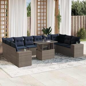 Maison Exclusive – 11-dielna záhradná súprava s vankúšmi, sivá, polyratan