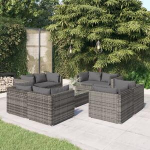 Maison Exclusive – 9-dielna záhradná súprava s vankúmi z polyrotangu, sivá