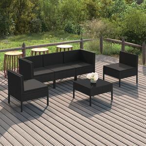 Maison Exclusive – 6-dielna záhradná súprava s poduškami, polyratan, čierna