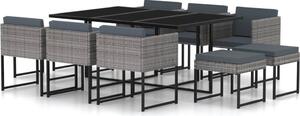 Maison Exclusive – 11-dielna záhradná jedálenská súprava s vankúmi, poly ratan, sivá