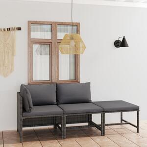 Maison Exclusive – 3-dielna záhradná súprava s vankúmi Poly Rattan Grey
