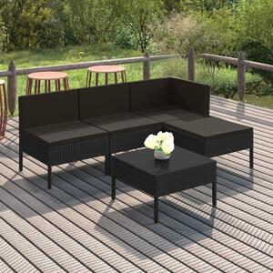 Maison Exclusive – 5-dielna záhradná súprava s vankúšmi z polyrotangu v čiernej farbe
