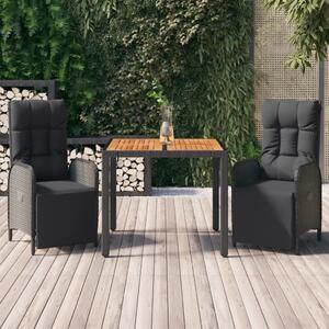 Maison Exclusive – 3-dielna záhradná jedálenská súprava s vankúmi, ierna, polyratan