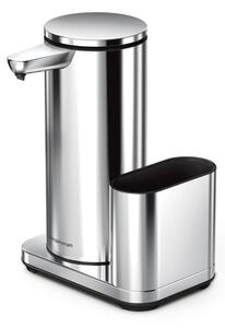Simplehuman bezdotykový dávkovač mydla – 414 ml + držiak hubky lesklá nerez dobíjací ST1091