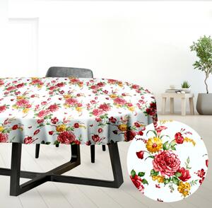 Ervi bavlnený obrus na stôl oválny - Červené a žlté kvety