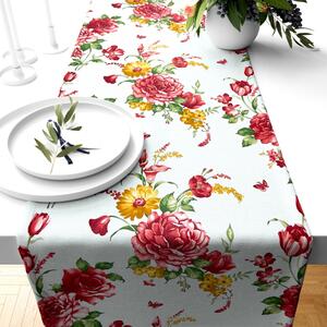Ervi bavlnený behúň na stôl - Červené a žlté kvety