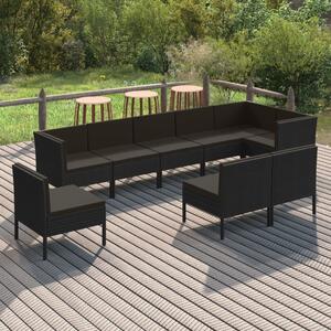 Maison Exclusive – 9-dielna záhradná súprava s vankúmi z polyrotangu v iernej farbe