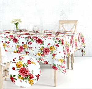 Ervi bavlnený obrus na stôl obdĺžnikový - Červené a žlté kvety