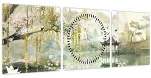 Obraz - Čínske jazero (s hodinami) (90x30 cm)