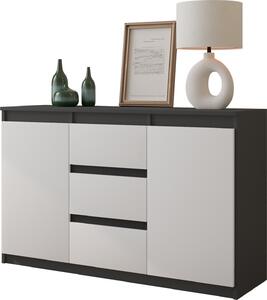 FURNICA - MIKEL - Komoda s 3 zásuvkami a 2 dvierkami - antracitovo sivá / biela matná V75cm Š120cm H35cm