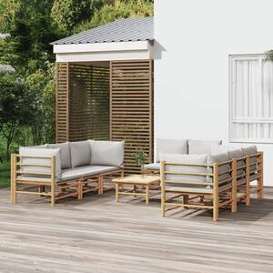 Maison Exclusive – 9-dielna záhradná súprava s vankúmi, svetlosivá, bambus