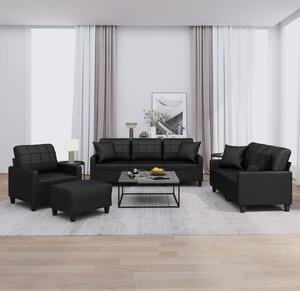 Maison Exclusive – 4-dielna sedacia súprava s vankúšmi, čierna umelá koža