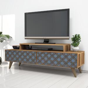 Kalune Design TV stolík CITY 140 cm orech/modrý
