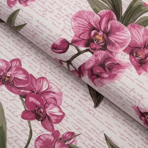Bavlnená látka/plátno Sandra SA-635 Ružovofialové orchidey na bielom - šírka 160 cm
