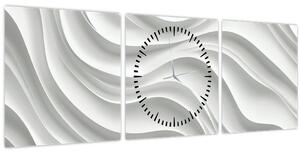 Obraz - 3D biele vlny (s hodinami) (90x30 cm)