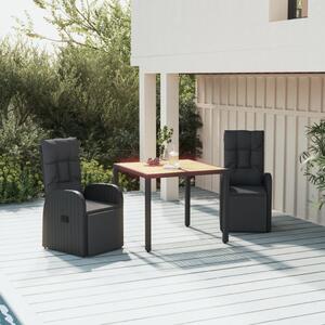 Maison Exclusive – 3-dielna záhradná jedálenská súprava, čierna, z polyrotangu a masívneho akátového dreva
