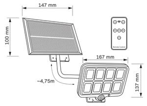 LED Solárny reflektor so senzorom INTEGRA LED/3W/3,7V IP44 + DO