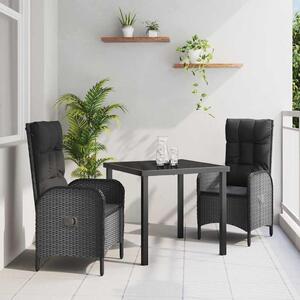 Maison Exclusive - Záhradná jedálenská súprava s vankúmi 3 ks ierna Poly-rattan