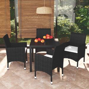 Maison Exclusive – 5-dielna záhradná jedálenská súprava s vankúšmi z polyrotangu, čierna