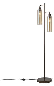 Hotelová elegantná stojaca lampa tmavý bronz s jantárovým sklom 2-svetlá - Stavelot