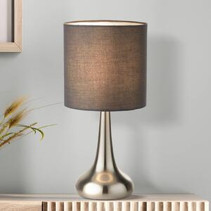 Stolová lampa Neraiah, sivá/strieborná, textil, 34 cm, stmievateľné, Hliník / sivá / zinok, Obývacia izba / jedáleň, Textil / látka / hodváb, Moderný, Stojacie svietidlo