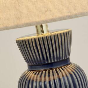 Stolová lampa Jeshua, modrá/biela, keramika/textil, 39 cm, E24, Biela / opálová, Obývacia izba / jedáleň, Textil / látka / hodváb, Škandinávsky, Stojaca lampa