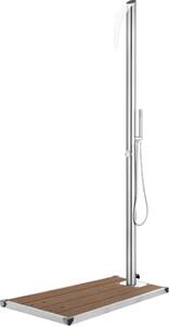 Maison Exclusive – Záhradná sprcha s hnedou podlahovou doskou, 225 cm, nerezová oceľ