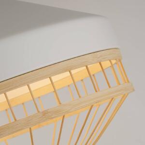 Závesné svietidlo Lanya, biele, oceľ/bambus, Ø 30 cm, E27, Svetlé drevo, Obývacia izba / jedáleň, Bambus, Škandinávsky, Závesné svietidlo