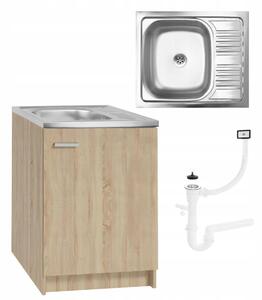 Stamar | Kuchynská skrinka s drezom, Sonoma, Syfon 60 cm, Slim