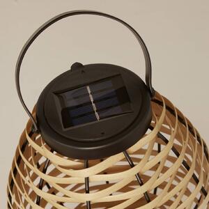 Solárne LED terasové svietidlo Netan, hnedé, ratan, 23 cm, IP44, Svetlé drevo, Drevo, Vidiecky / Rustikálny, Stolová lampa