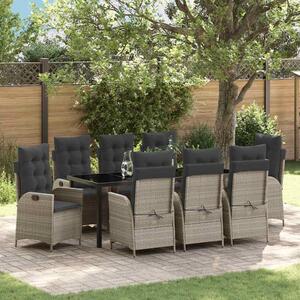 Maison Exclusive - Záhradná jedálenská súprava s vankúmi 9 ks Svetloedá Poly-rattan