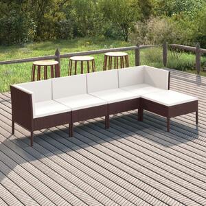 Maison Exclusive – 5-dielna záhradná súprava s vankúmi z polyrotangu v hnedej farbe