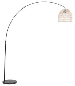 Stojaca lampa čierna prírodná kov 195 cm ratanové pletené tienidlo mramorový podstavec zaoblený tvar moderný rustikálny štýl obývačka