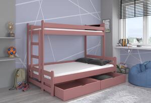 Detská poschodová posteľ RAIMUND + matrac, 90x200, ružová