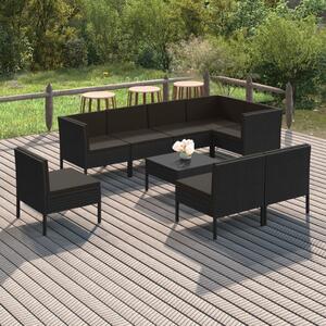 Maison Exclusive – 9-dielna záhradná súprava s vankúšmi z polyrotangu v čiernej farbe