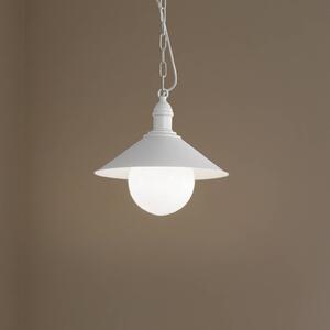 Vonkajšia závesná lampa Enduro, biela, oceľ, sklo, IP44, E27, Biela / opálová, kov, Závesné svietidlo