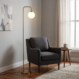 Stojacia lampa Viran, antická zlatá, sklo, výška 146 cm, E14, Mosadz / zlato, Obývacia izba / jedáleň, kov, Stojaca lampa