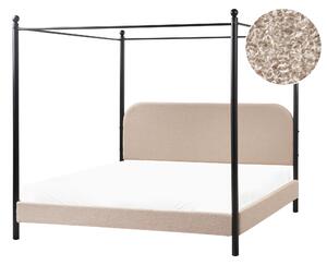 Posteľ s baldachýnom čierny kovový rám sivobéžové buklé čalúnenie 180 x 200 cm retro minimalistický štýl