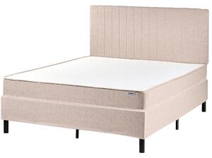 Kontinentálna posteľ s čelom béžová polyester čalúnený rám 140 x 200 cm pružinový matrac spálňa