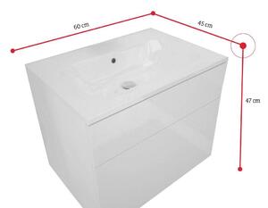 Kúpeľňová skrinka pod umývadlo LARTO + umývadlo, biela/biely lesk