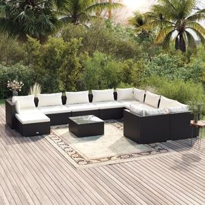 Maison Exclusive – 11-dielna záhradná súprava s vankúšmi z polyrotangu, čierna