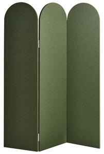 Paraván zelený polyester oceľový rám 3 panely akustická skladacia zástena moderný štýl obývačka kancelária