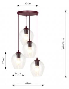 Luster na lanku ISTAR 4xE27/15W/230V priemer 40 cm červená/číra