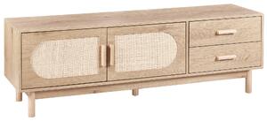TV stolík svetlohnedý drevotrieska so zásuvkami a dvierkami ratanové čelá boho štýl úložný nábytok do spálne
