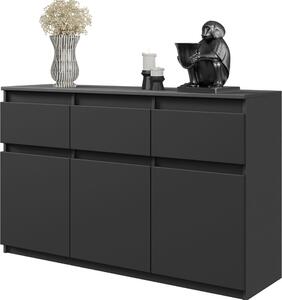 FURNICA - NOAH - Komoda s 3 zásuvkami a 3 dvierkami - antracitovo sivá V75cm Š120cm H35cm