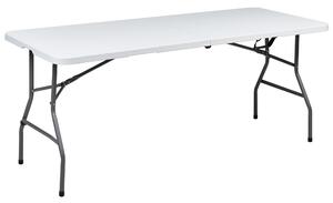Záhradný jedálenský stôl biely syntetický materiál 180 x 74 cm pre 6 osôb obdĺžnikový skladací kovové nohy minimalistický štýl
