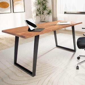 WOHNLING písací stôl 160x80x76 cm masívne drevo akácie / kov poítaový stôl s okrajom stromu Homeoffice kancelársky stôl masívny s U-nohami v iernej farbe drevený stôl