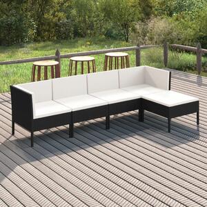 Maison Exclusive – 5-dielna záhradná súprava s vankúšmi z polyrotangu v čiernej farbe