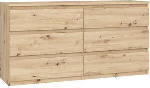 Komoda CHELSEA 6 zásuviek - 154 cm x 42,2 x 79,9 - dub remeselný